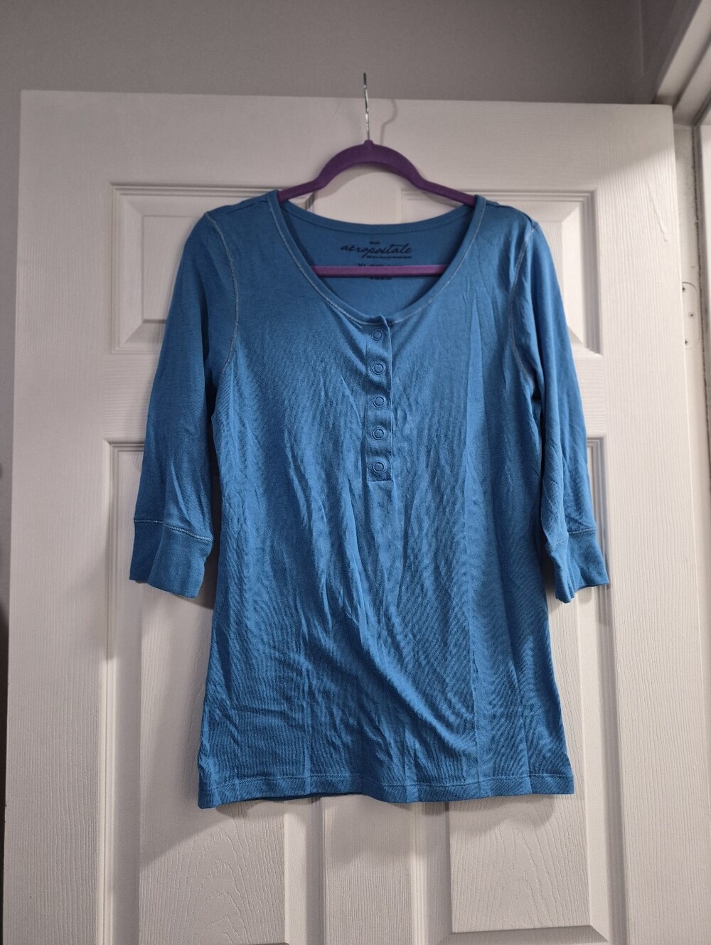 Aeropostale Teal Blue 3/4 Sleeve Henley Top